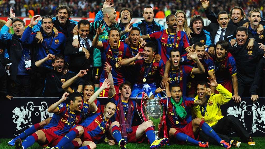 Barcelona festejando haber ganado la Champions League