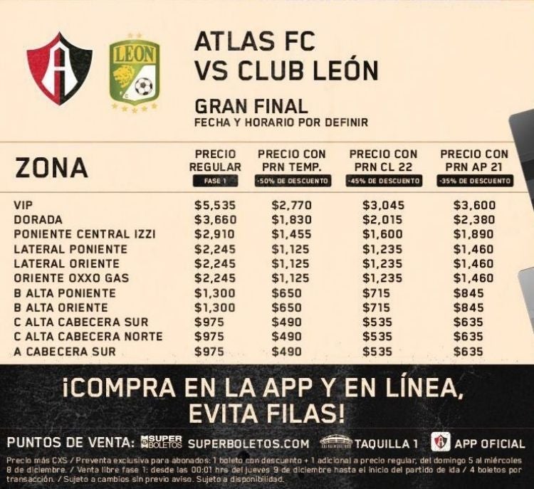 Precios para la Final de Vuelta