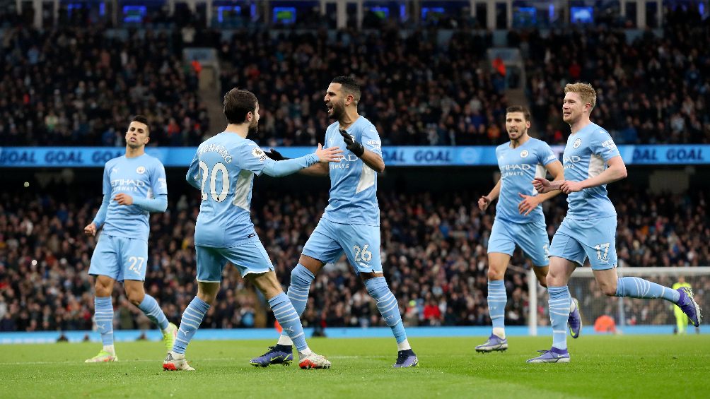 Manchester City festejando gol vs Leicester en la Premier League