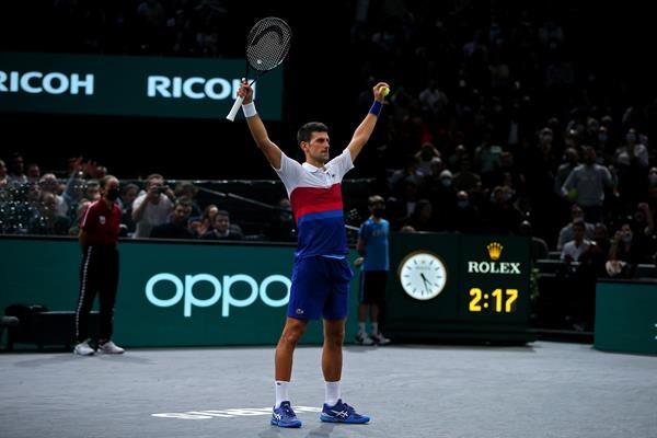 Djokovic en festejo tras triunfo 