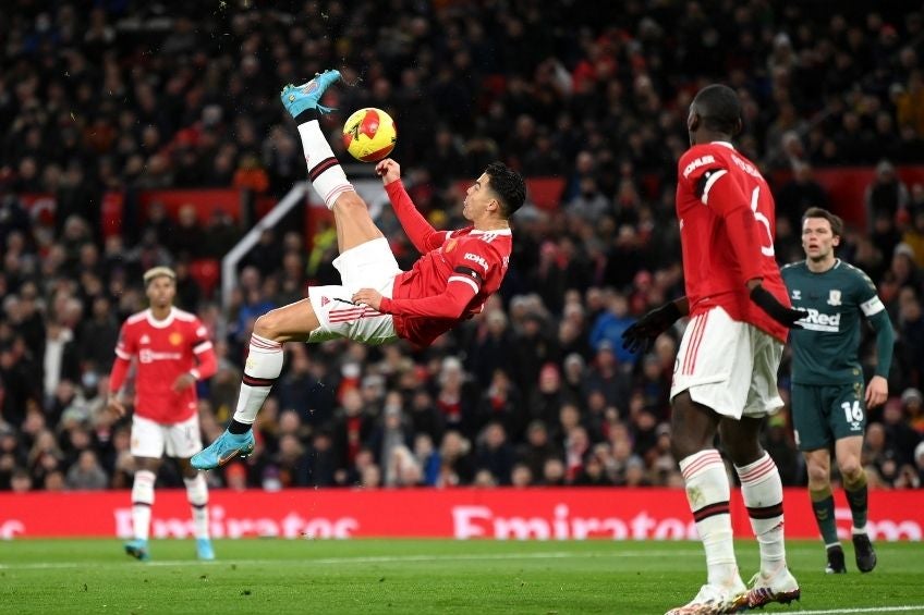 Cristiano Ronaldo en el partido del Manchester United