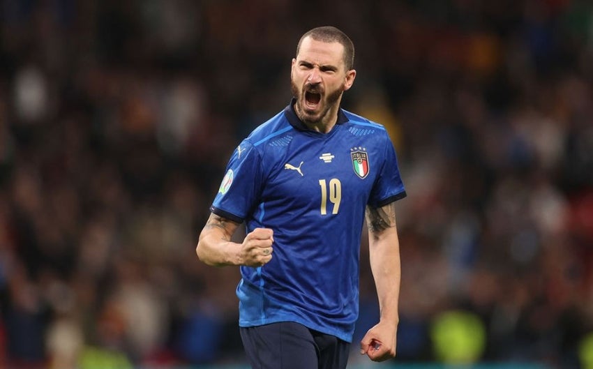 Bonucci celebrando un gol con la Selección de Italia