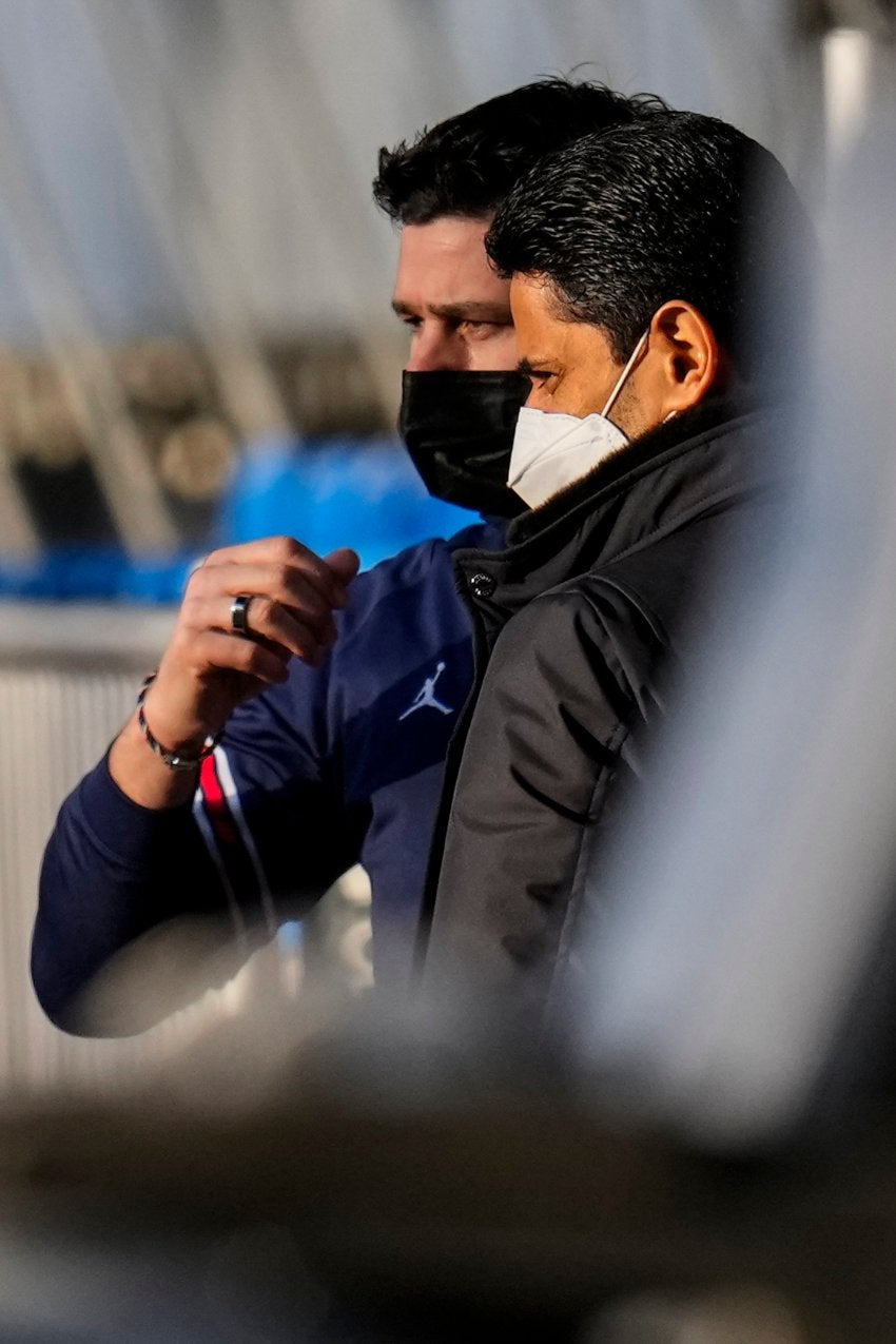 Pochettino y el presidente de PSG en un entrenamiento