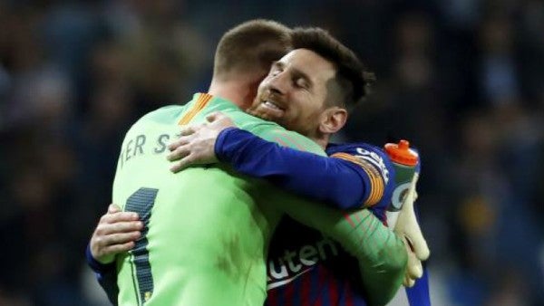 Ter Stegen y Leo Messi con el Barcelona