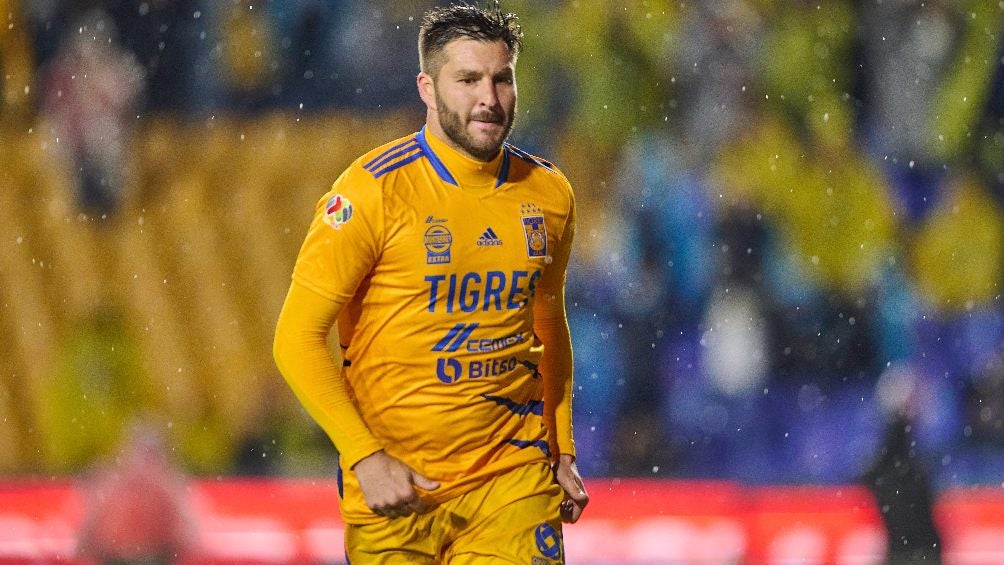 André-Pierre Gignac festejando gol con Tigres en partido de Liga MX