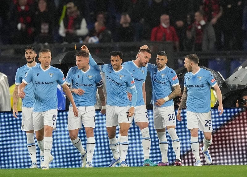 Jugadores de la Lazio en festejo