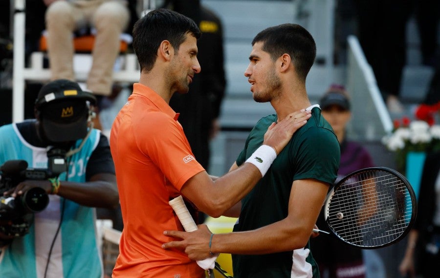 Djokovic y Alcaraz tras el juego