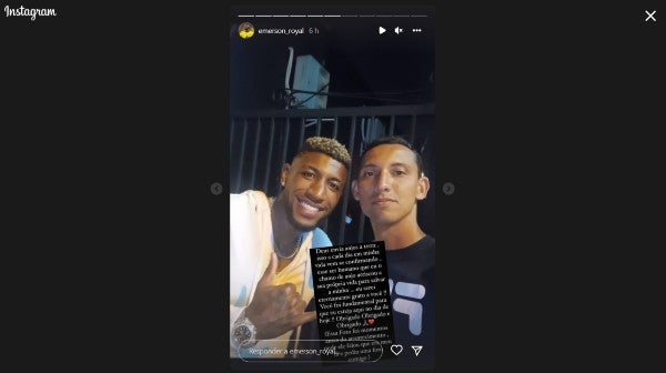 Emerson Royal agradeció en Instagram a la persona que lo salvó del ataque