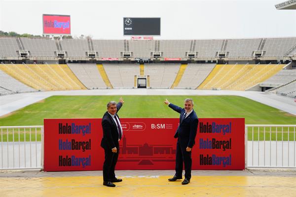 Joan Laporta y Jaume Collboni en Estadio Olímpico