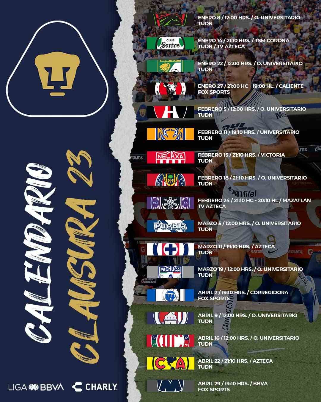 ruido Escandaloso postre Liga MX: El calendario de América, Chivas, Pumas y Cruz Azul para el  Clausura 2023
