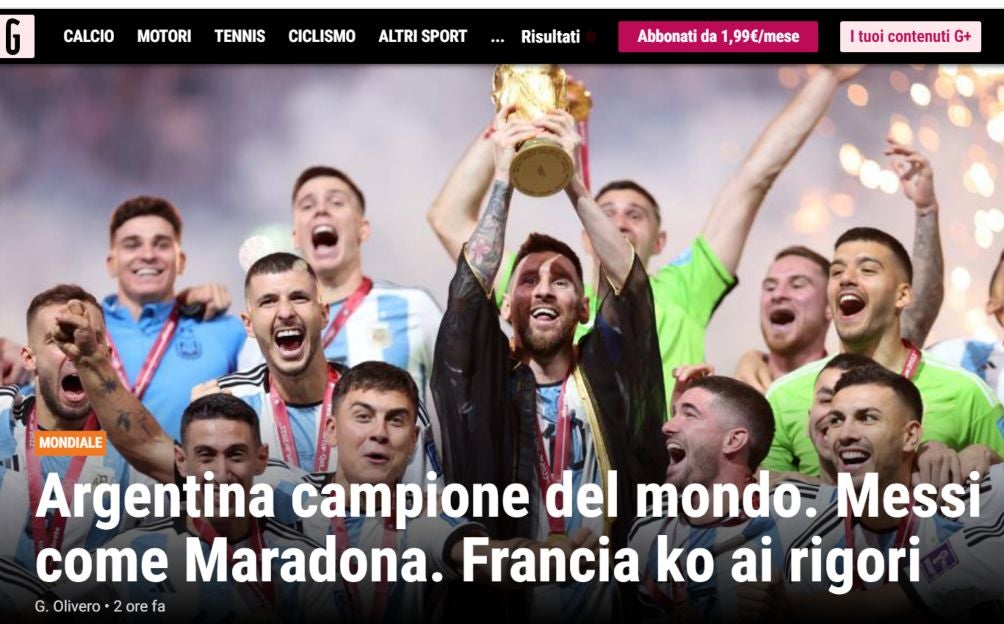 ESPECIAL La Gazzetta DelloSport destacó la victoria de la albiceleste
