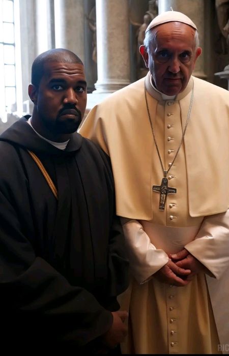 Papa Francisco con el rapero Kanye West creada por IA