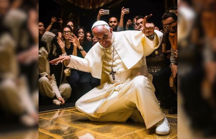 Papa Franciso bailando break dance creada con IA