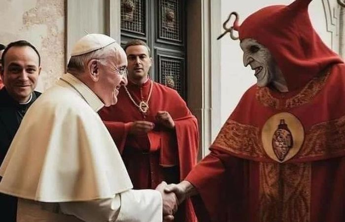 Papa Francisco saludando a un Demonio creada con IA