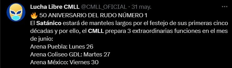 CMLL anuncia festejo de Satánico