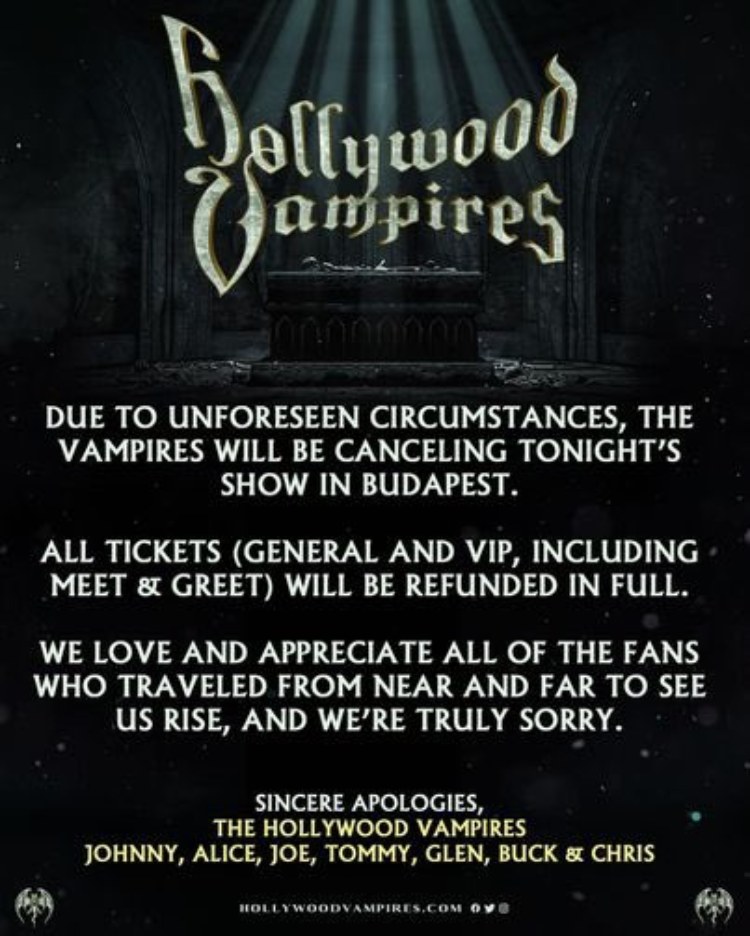 Comunicado de Hollywood Vampires el 18 de julio.