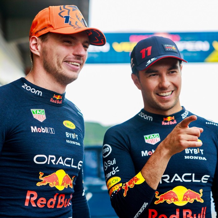 Max y 'Checo' Pérez en el GP de Bélgica 