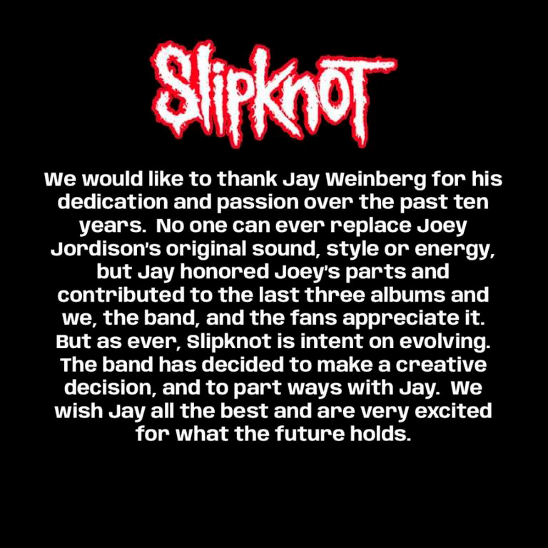 Este es el comunicado que Slipknot subió a sus redes y que después borró.