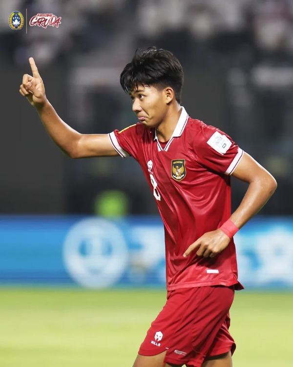 Arkhan Kaka celebrando su gol con Indonesia 