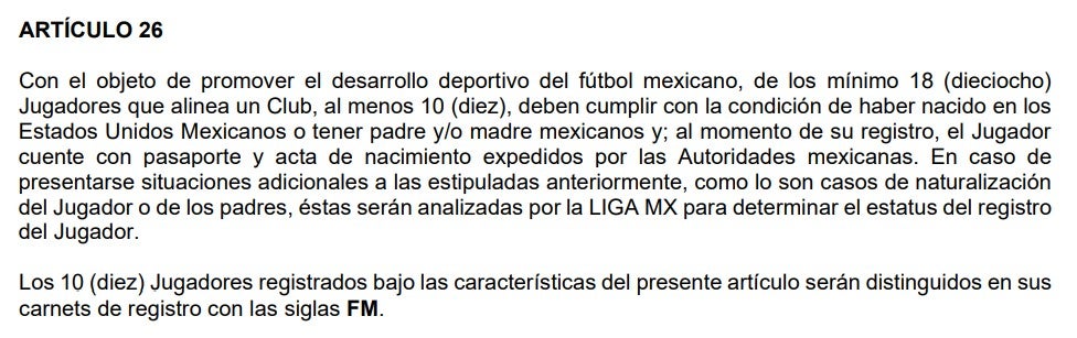 Artículo 26 del Reglamento de Competencia de la Liga MX