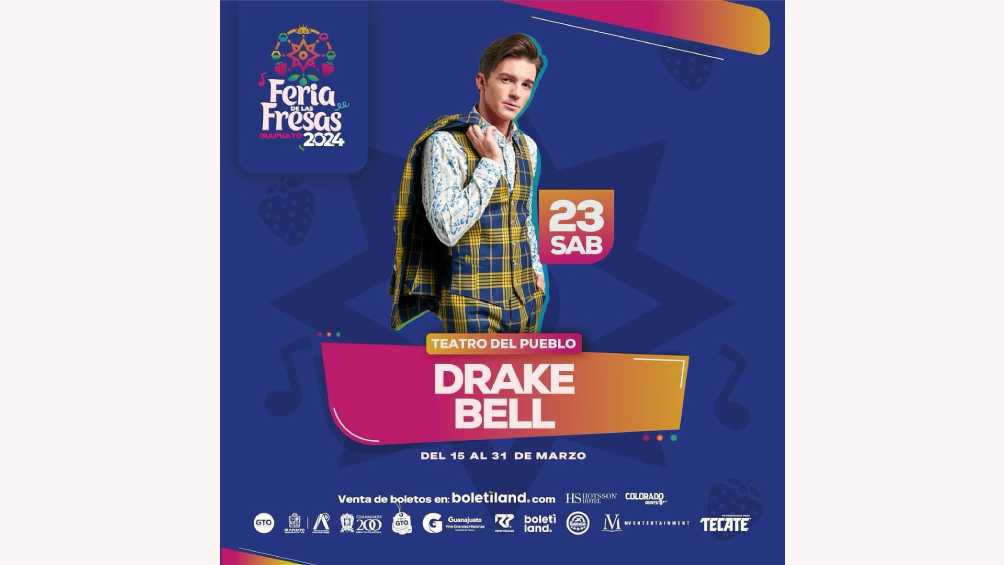 Será el 23 de marzo cuando Drake Bell se presente en la Feria de las Fresas, de Irapuato. 