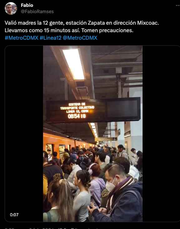 Usuarios a través de redes sociales reportan fallas en la Línea 12 del metro de la CDMX 