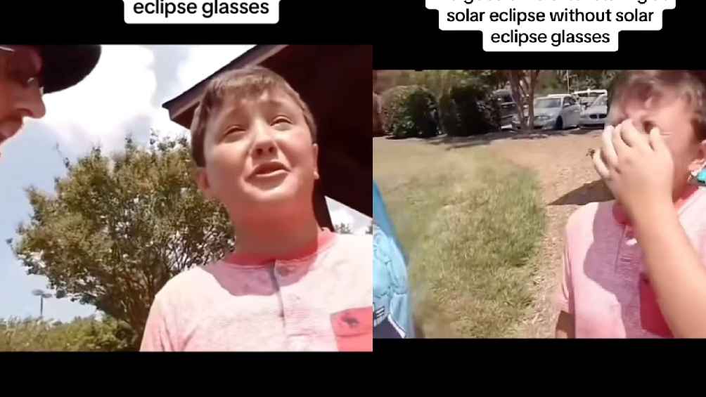 El niño se quitó los lentes y vio directo al Sol durante el eclipse. 