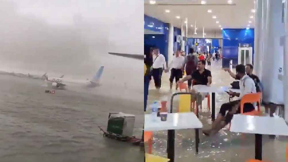 El Aeropuerto Internacional de Dubai también se inundó por las fuertes lluvias. 