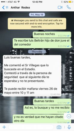 Conversación de WhatsApp entre Rodea y el hijo de 'Don Juve'