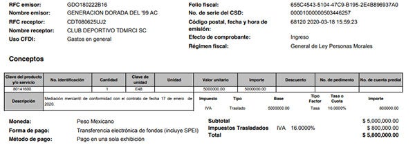 Uno de los comprobantes de los pagos