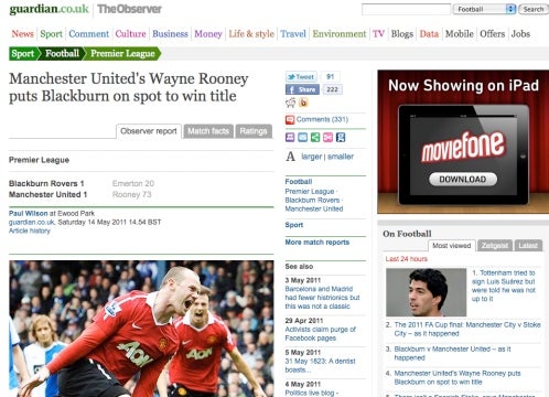 The Guardian, destacó a Rooney por el título en la Premier.