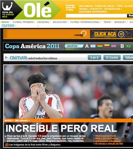 El argentino Olé lució así (IMAGEN TOMADA DE INTERNET)