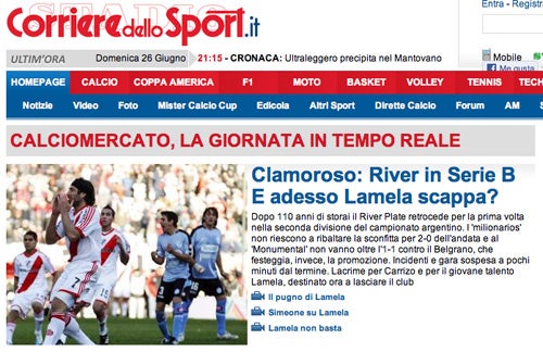 El Corriere dello Sport manejó la noticia así (IMAGEN TOMADA DE INTERNET)
