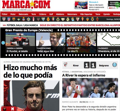 Marca también le dedicó espacio al histórico descenso (IMAGEN TOMADA DE INTERNET)