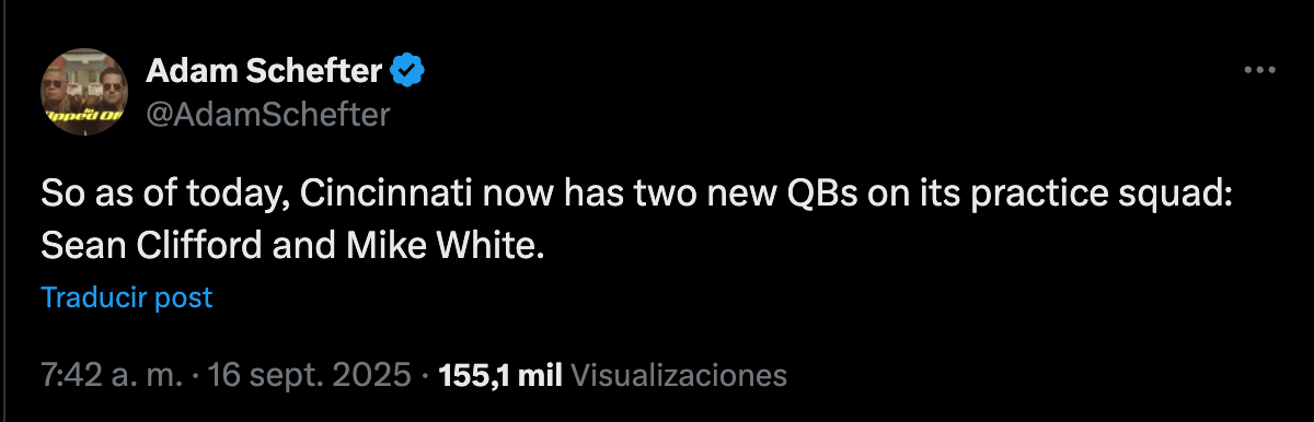 Schefter confirmó a los dos nuevos QB´s de Bengals | CAPTURA