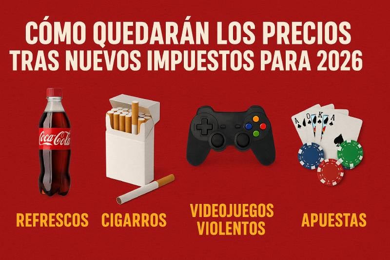 A partir de 2026, bebidas azucaradas, tabaco y videojuegos violentos tendrán tarifas más altas en México. / ChatGPT