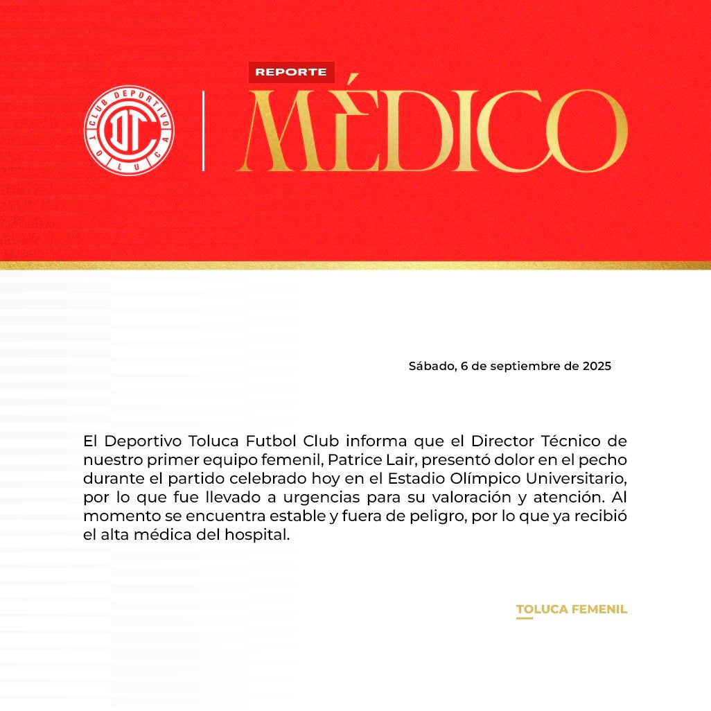 Toluca confirmó que el estratega está fuera de peligro