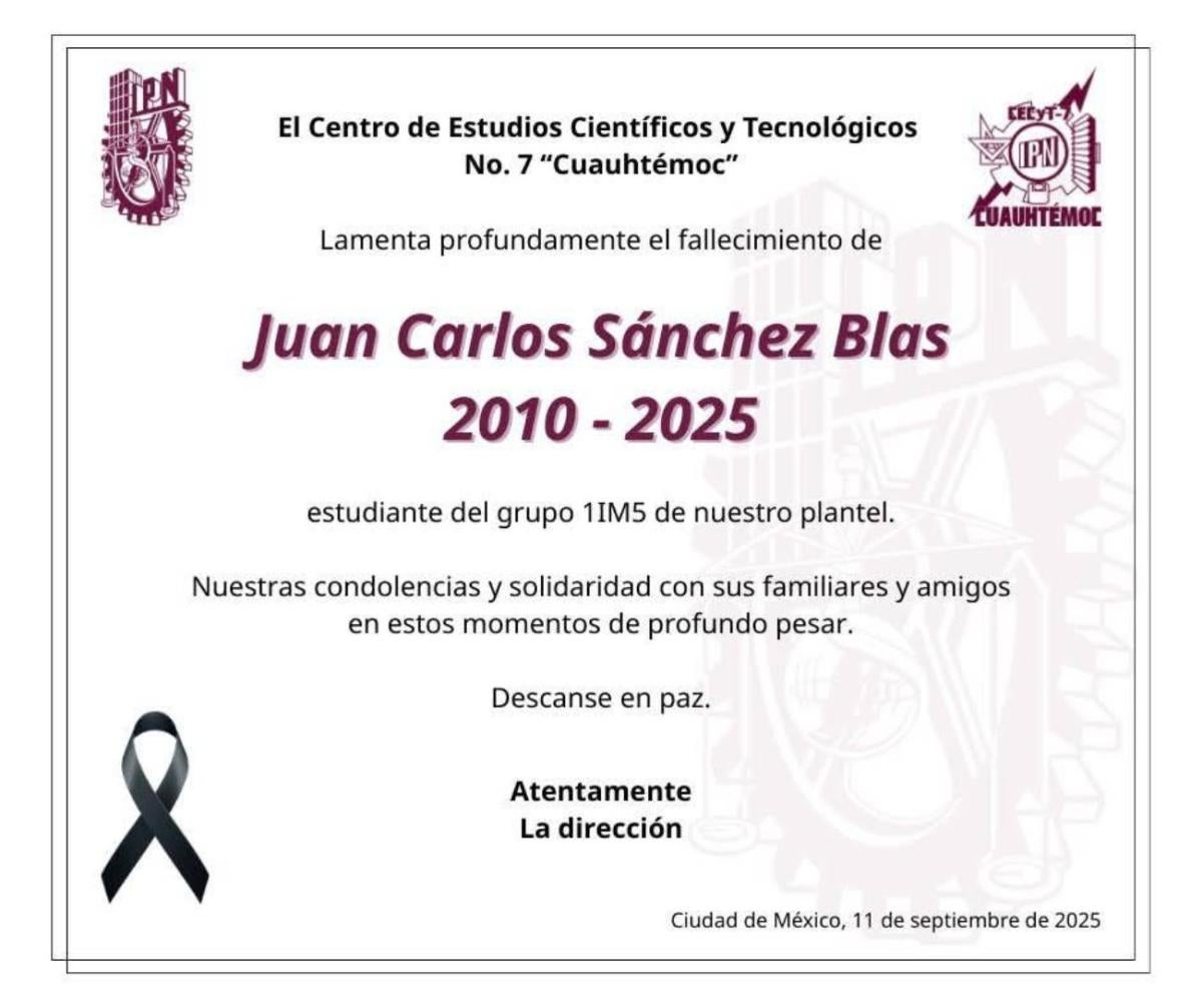 IPN lamenta la muerte de su estudiante/IPN