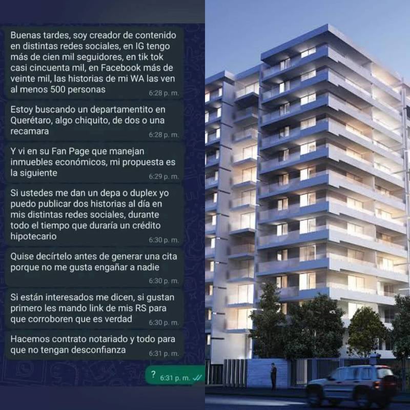 El influencer queretano ofreció no pagar renta a cambio de publicar historias diarias/RS