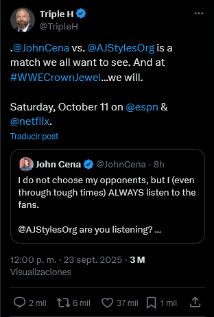 Trple H confirma el duelo | X: TripleH