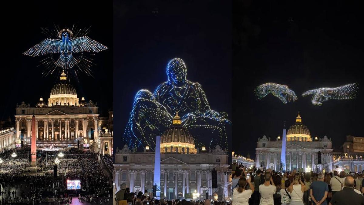 Con ayuda de drones se proyectaron varios imágenes en el cielo/X