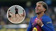 Lamine Yamal sorprende y se une a partido entre niños en las playas de Dubai