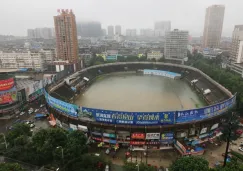 Así luce el estadio chino tras la intensa lluvia