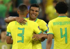 Jugadores de Brasil en festejo de gol