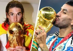 Sergio Ramos y Ángel Correa con la Copa del Mundo