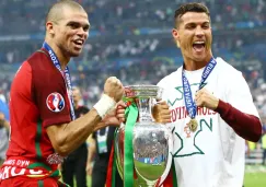 Pepe y CR7 festejando la Euro 2016