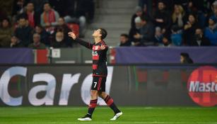 Chicharito, durante el partido contra la Roma en Champions