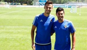 Reyes y Vela en un entrenamiento con la Real Sociedad