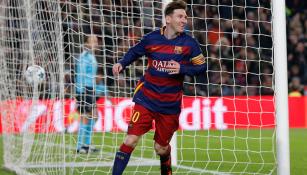 Leo Messi celebra su tanto en Champions League