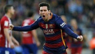 Messi celebra una anotación con Barcelona